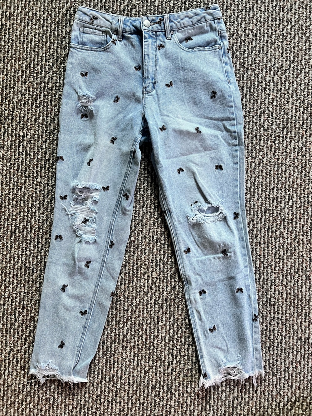 Tinseltown Light Blue Skinny Jeans with Butterfly Embroidered Accents